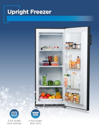 Black+Decker 8.5 cu. ft. Upright Freezer, Stand Up Freezer With Mechanical Temperature Control, Freezer Upright With 3 Shelves And 4 Door Bins, Manual Defrost, R600a Refrigerant, BUF850LB, Black - View 4 | Fridge.com