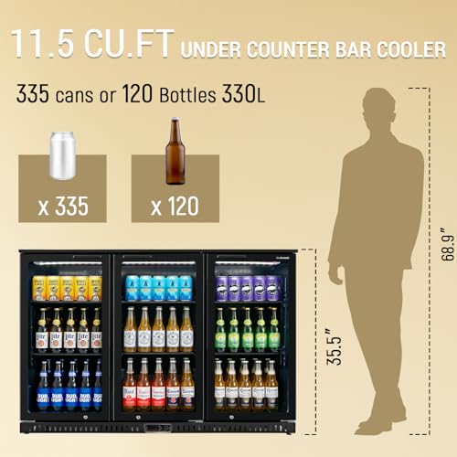 Bluelinecool Commercial Back Bar Cooler With 3 Glass Doors, 11.5 cu.ft Under Counter Beverage Refrigerator, LED Lighting - Etl Certified Beer And Wine Cooler For Bar, Restaurant, Garage, Office, Home - View 3 | Fridge.com