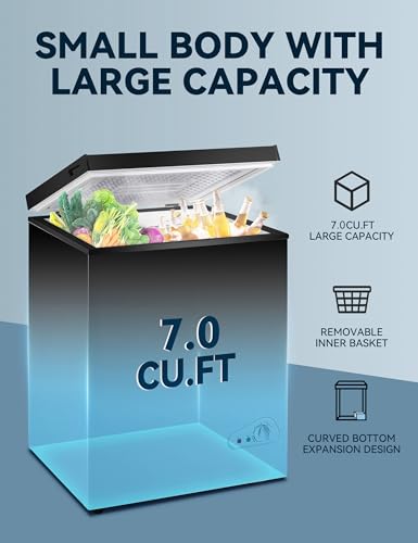 7.0 Cu Ft Chest Freezer - Energy Saving Quiet Top Open Door Mini Freezer Adjustable 6 Thermostat - Compact Small Deep Freezer w/Removable Basket and Defrost Water Drain for Home/Apartment/Garage | Fridge.com