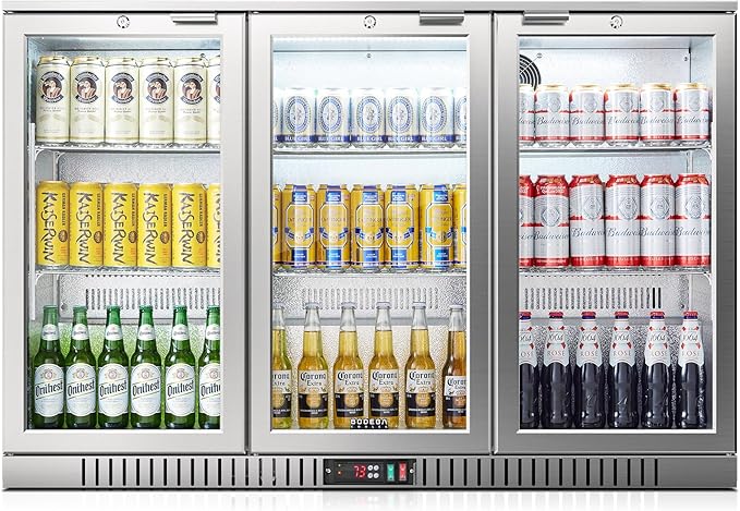 BODEGA BODEGACOOLER Back Bar Cooler With 3 Glass Doors,11.4 Cu.Ft Stainless Steel Commercial Back Bar Fridge with LED Lighting,Counter Height Bar Beverage Cooler for Beer,Soda Drinks,Wine | Fridge.com