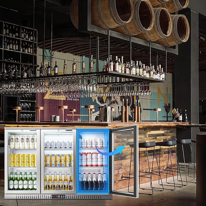 BODEGA Bodegacooler Back Bar Cooler With 3 Glass Doors,11.4 cu.ft Stainless Steel Commercial Back Bar Fridge With LED Lighting,Counter Height Bar Beverage Cooler For Beer,Soda Drinks,Wine - View 2 | Fridge.com