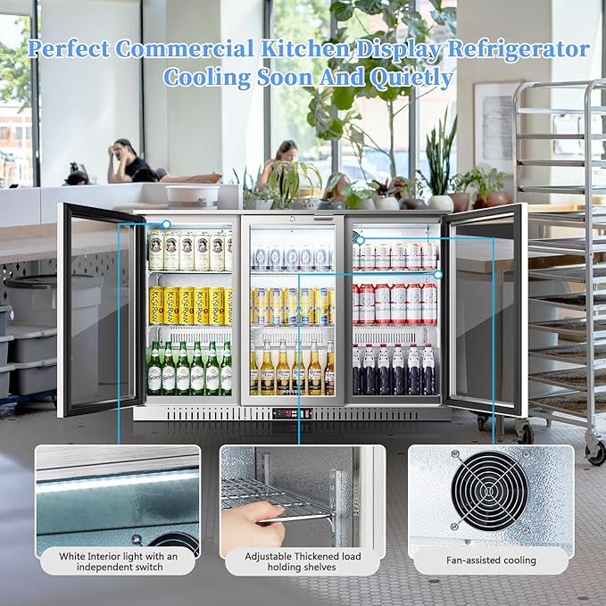 BODEGA Bodegacooler Back Bar Cooler With 3 Glass Doors,11.4 cu.ft Stainless Steel Commercial Back Bar Fridge With LED Lighting,Counter Height Bar Beverage Cooler For Beer,Soda Drinks,Wine - View 3 | Fridge.com