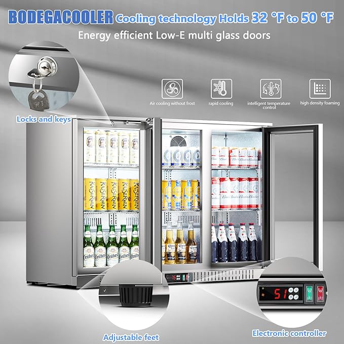 BODEGA Bodegacooler Back Bar Cooler With 3 Glass Doors,11.4 cu.ft Stainless Steel Commercial Back Bar Fridge With LED Lighting,Counter Height Bar Beverage Cooler For Beer,Soda Drinks,Wine - View 4 | Fridge.com