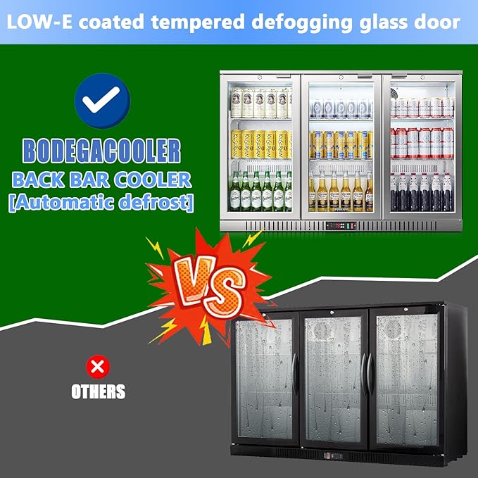 BODEGA Bodegacooler Back Bar Cooler With 3 Glass Doors,11.4 cu.ft Stainless Steel Commercial Back Bar Fridge With LED Lighting,Counter Height Bar Beverage Cooler For Beer,Soda Drinks,Wine - View 6 | Fridge.com