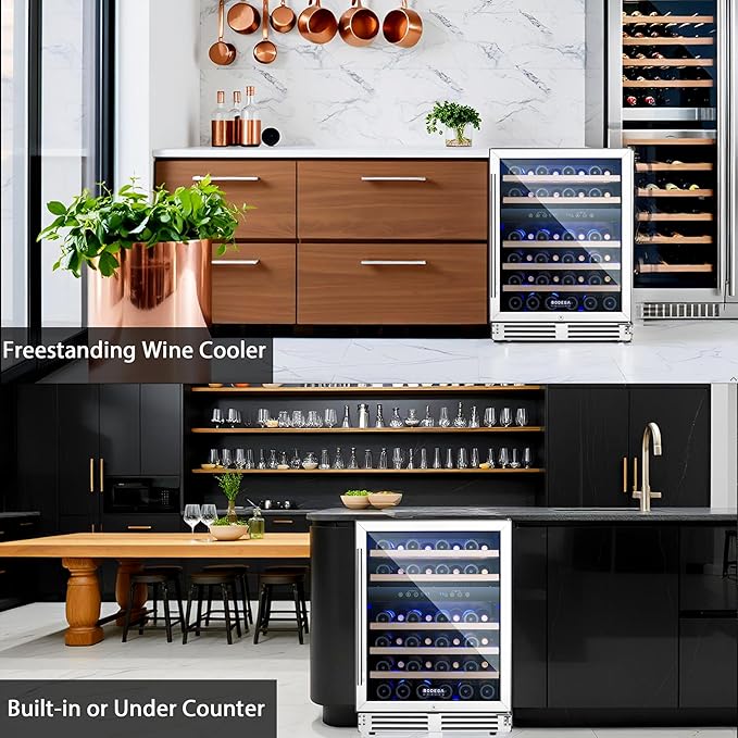 BODEGA 24 Inch Wine Fridge Dual Zone, 46 Bottle, Built-In Or Under Counter Freestanding Wine Cooler Refrigerator With Stainless Steel Handle, Wine Cooler With Lock, Energy Efficient,For Home, Kitchen - View 6 | Fridge.com