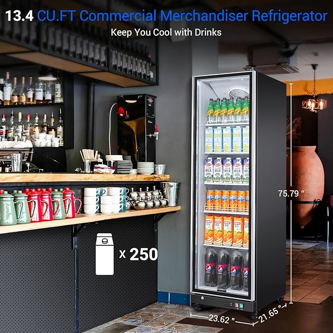 Bodegacooler Commercial Beverage Refrigerator With Glass Door,12.5 cu.ft Commercial Drink Refrigerator,Upright Large Display Merchandiser Beverage Bar Cooler With Soft LED Light,Adjustable Shelves - View 2 | Fridge.com