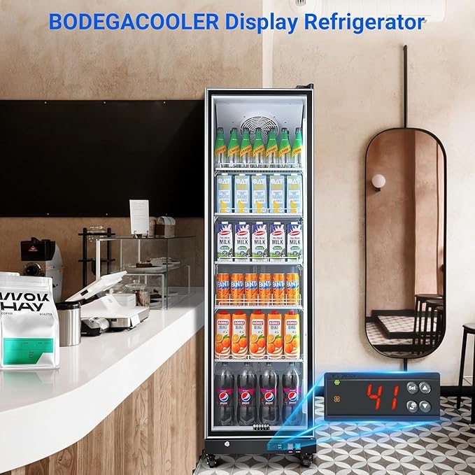 Bodegacooler Commercial Beverage Refrigerator With Glass Door,12.5 cu.ft Commercial Drink Refrigerator,Upright Large Display Merchandiser Beverage Bar Cooler With Soft LED Light,Adjustable Shelves - View 5 | Fridge.com