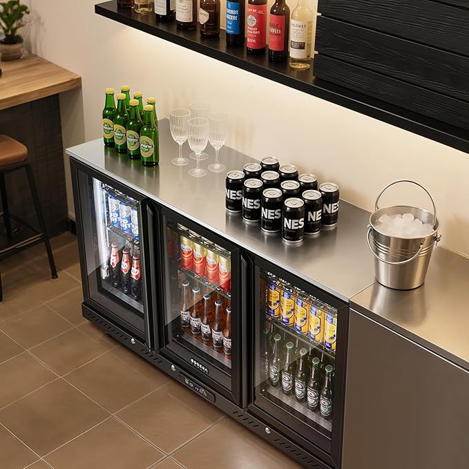 Bodegacooler Commercial Bar Cooler With 3 Glass Doors,12 cu.ft Counter Height Back Beverage Refrigerator,Display Bar Fridge With LED Lighting,Beverage Cooler For Beer Stainless Steel Top,With Casters - View 5 | Fridge.com