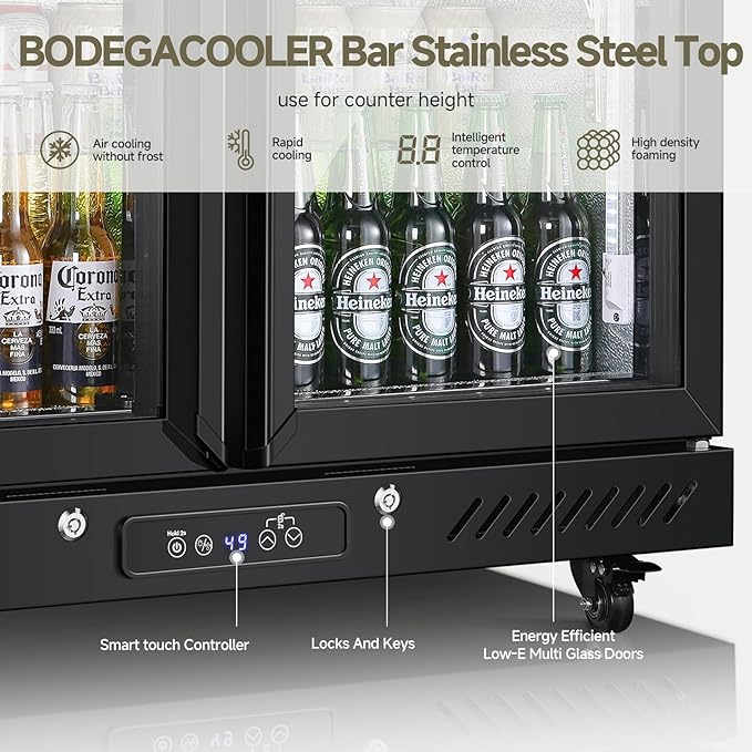 Bodegacooler Back Bar Cooler With 2 Glass Doors,7.7 cu.ft Commercial Back Bar Beverage Refrigerator Counter Height,LED Lighting For Soda Drinks,Beer,Wine Stainless Steel Top,Doe Approved,4 Casters - View 5 | Fridge.com