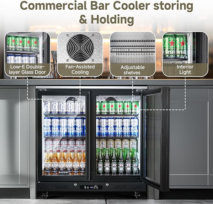 Bodegacooler Back Bar Cooler With 2 Glass Doors,7.7 cu.ft Commercial Back Bar Beverage Refrigerator Counter Height,LED Lighting For Soda Drinks,Beer,Wine Stainless Steel Top,Doe Approved,4 Casters - View 6 | Fridge.com