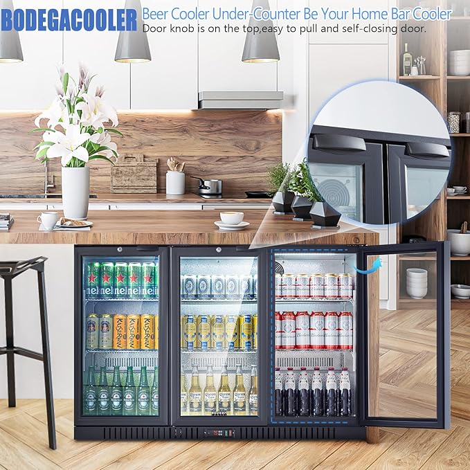 BODEGA Bodegacooler Commercial Bar Cooler With 3 Glass Doors,11.4 cu.ft Under Counter Beverage Refrigerator,Back Bar Refrigerator,Commercial Display Drink Fridge,LED Lighting Beer Wine Soda Drinks - View 3 | Fridge.com