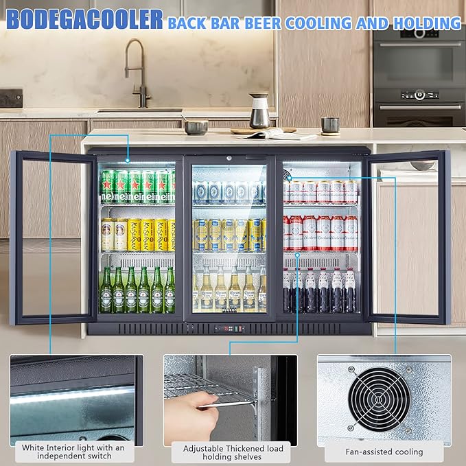 BODEGA Bodegacooler Commercial Bar Cooler With 3 Glass Doors,11.4 cu.ft Under Counter Beverage Refrigerator,Back Bar Refrigerator,Commercial Display Drink Fridge,LED Lighting Beer Wine Soda Drinks - View 4 | Fridge.com