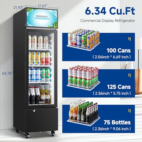 BODEGA Bodegacooler Beverage Refrigerator And Cooler, 6.34 cu. ft Commercial Refrigerators For Drink, Beer, Tall Commercial Cooler For Beer, Soda, Single Door Display Fridge - View 3 | Fridge.com