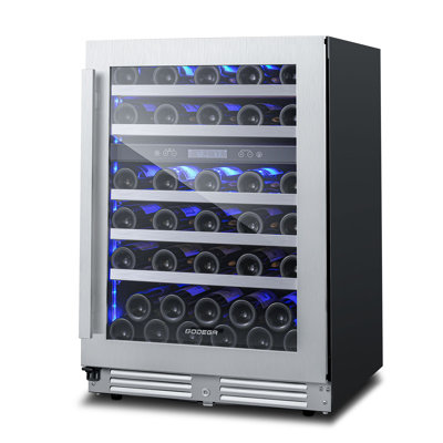 24" Dual Zone Wine Refrigerator, 56-Bottle Built-In or Freestanding Wine Cooler with Glass Door, Digital Temperature Control & LED Lighting, Stainless — FIN-0017035 | Fridge.com
