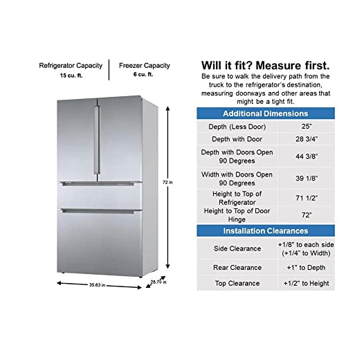 800 Series 36 in. 21 cu. ft. Smart Counter Depth French Door Recessed Handle Refrigerator Stainless Steel, Ice And Water - View 3 | Fridge.com