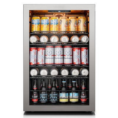 21.7'' W 4.59 Cu. Ft. 155-Can Freestanding Beverage Refrigerator with Reversible Glass Door and 4 Adjustable Shelves | Fridge.com
