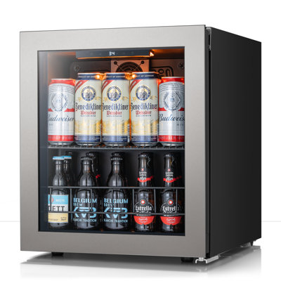 16.9"W 65-Cans 1.62Cuft Freestanding Single Zone Beverage Cooler with Quiet Compressor Refrigerator in Stainless Steel | Fridge.com