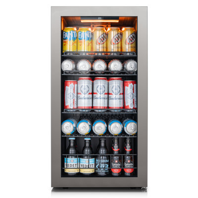16.9 in. W Single zone  105 Cans Beverage Cooler 2-Layer UV-Blocking Tempered Glass Door in Stainless Steel | Fridge.com