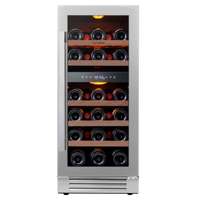 15" 28-Bottle Dual Zone Wine Cooler, Built-In & Freestanding, 3.0 Cu.Ft. Wine Refrigerator with 40F65F Precise Temperature, Amber/Blue/White LED Li | Fridge.com