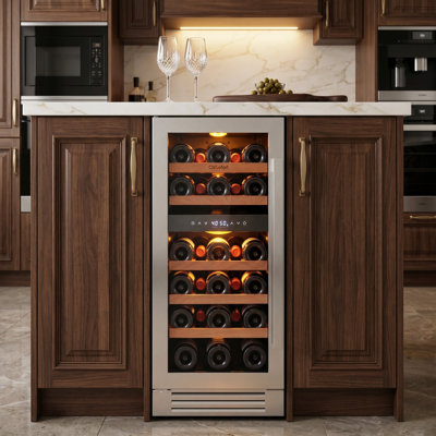 15" 28-Bottle Dual Zone Wine Cooler, Built-In & Freestanding, 3.0 Cu.Ft. Wine Refrigerator with 40F65F Precise Temperature, Amber/Blue/White LED Li | Fridge.com