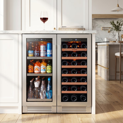 30 Inch Wine & Beverage Refrigerator Combination, Dual Temperature Zone 34-65 6 Cu.ft Built-In/Freestanding — Ca'lefort, model CLF-WS15BS15-WF