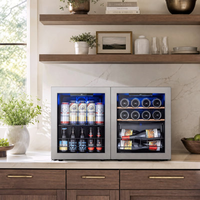 34 in Freestanding Wine and Beverage Refrigerator Set with Dual Reversible Doors — Ca'lefort, model CLF-WSJC46BSJC46-WF