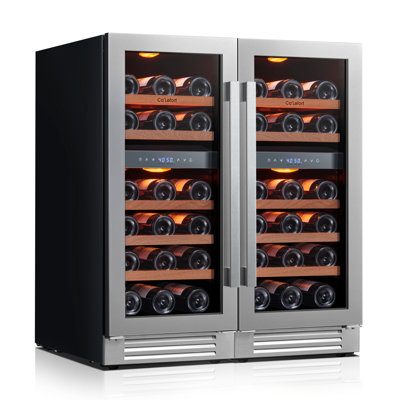 30" 56-bottle 4-zone Wine Cooler, Built-in & Freestanding, 6 Cu.ft. Wine Refrigerator With 4065f, Amber/blue/white Led, Uv-protected Double Glass, H | Fridge.com