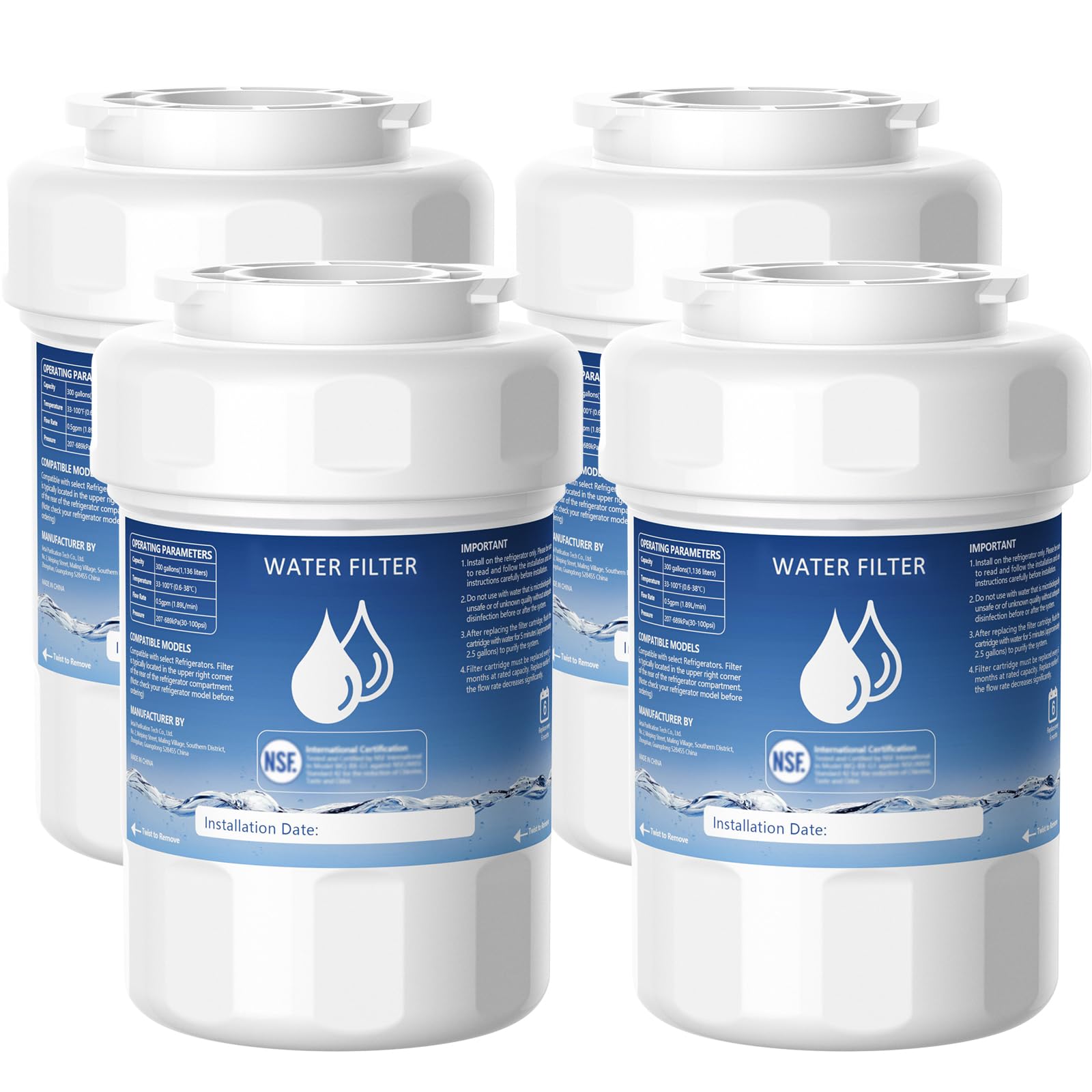 MWF Water Filter Compatible with GE® MWF®, SmartWater MWFP, MWFA, MWFINT, GWF, GWFA, HDX FMG-1, Kenmore® 9991, High Efficiency Filtration and Every 6 Months Value, NSF Certified, 4 Pack | Fridge.com
