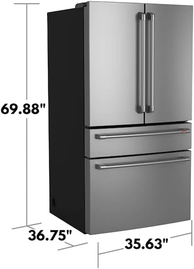 Café CGE29DP 36 Inch Wide 28.7 cu. ft. Energy Star Certified French Door Refrigerator With Dual-Dispense Autofill Pitcher And Convertible Drawer - Stainless Steel/Brushed Stainless - View 3 | Fridge.com
