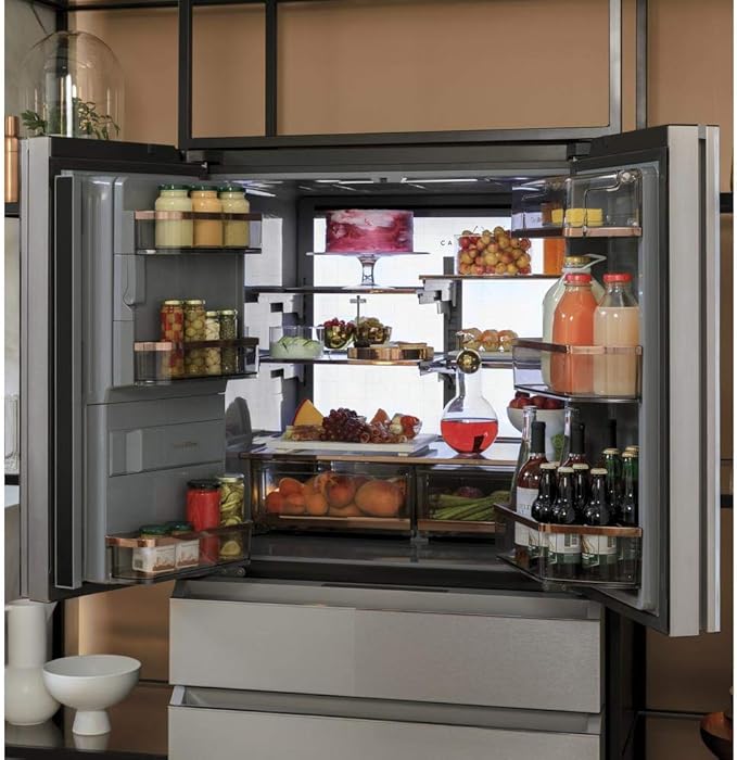 Café CVE28DM5NS5 27.8 cu. ft. Smart 4-Door French Door Refrigerator In Platinum Glass, Energy Star - View 2 | Fridge.com