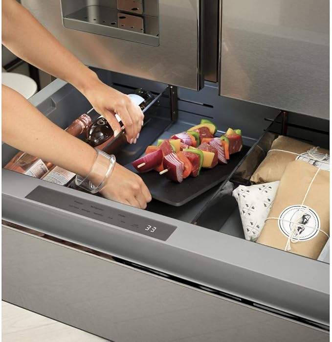 Café CVE28DM5NS5 27.8 cu. ft. Smart 4-Door French Door Refrigerator In Platinum Glass, Energy Star - View 4 | Fridge.com