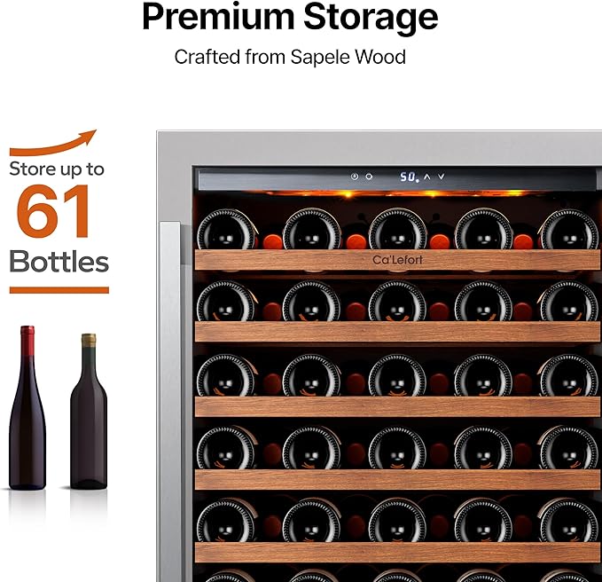 Ca'Lefort 24 Inch Wine Fridge, 54 Bottle Wine Cooler Refrigerator, 40-65°F Wine Refrigerator Glass Door, 3 LED Wine Fridge, Built-In Or Freestanding Wine Fridge For Home/Bar/Kitchen (5.65 cu.ft) - View 2 | Fridge.com