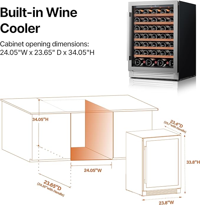 Ca'Lefort 24 Inch Wine Fridge, 54 Bottle Wine Cooler Refrigerator, 40-65°F Wine Refrigerator Glass Door, 3 LED Wine Fridge, Built-In Or Freestanding Wine Fridge For Home/Bar/Kitchen (5.65 cu.ft) - View 3 | Fridge.com