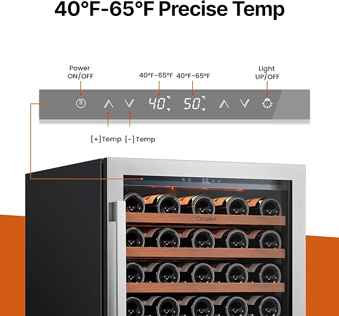 Ca'Lefort 24 Inch Wine Fridge, 54 Bottle Wine Cooler Refrigerator, 40-65°F Wine Refrigerator Glass Door, 3 LED Wine Fridge, Built-In Or Freestanding Wine Fridge For Home/Bar/Kitchen (5.65 cu.ft) - View 4 | Fridge.com