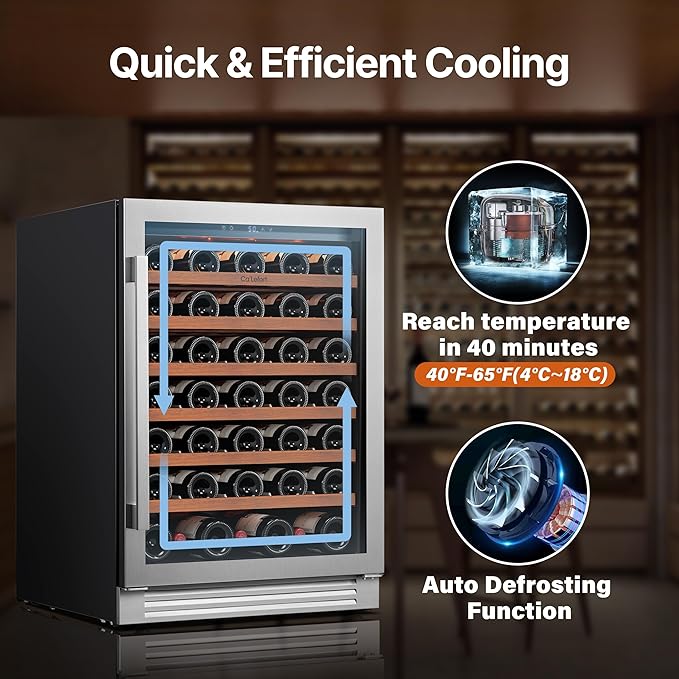 Ca'Lefort 24 Inch Wine Fridge, 54 Bottle Wine Cooler Refrigerator, 40-65°F Wine Refrigerator Glass Door, 3 LED Wine Fridge, Built-In Or Freestanding Wine Fridge For Home/Bar/Kitchen (5.65 cu.ft) - View 6 | Fridge.com