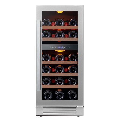 14.8'' W 28 Bottle Dual Zone Wine Refrigerator Freestanding/Built-In Wine Cooler with 3 Color LED  Light and  Quiet Fast Cooling | Fridge.com