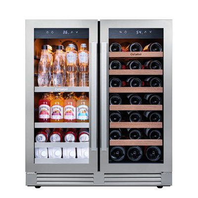 30" Dual Zone Wine & Beverage Cooler, 6 Cu.Ft., 33-Bottle & 80-Can, Built-In & Freestanding Refrigerator, 3672F, Amber/Blue/White LED, 9-Adjustable | Fridge.com
