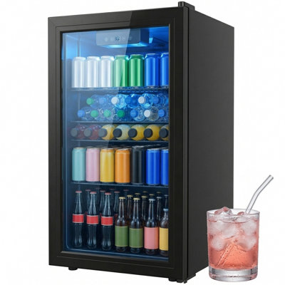 Clickoods 3.3 Cu Ft Beverage Refrigerator, 126 Can Mini Fridge with Glass Door, Digital Temperature Control, Quiet Beverage Cooler Fridge for Beer Sod — FIN-0019609 | Fridge.com