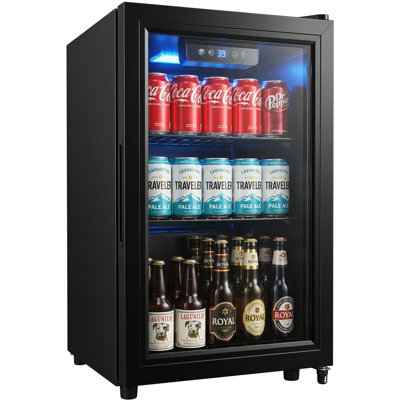 1.7 Cu Ft Beverage Refrigerator, 68 Can Mini Fridge with Glass Door, Digital Temperature Control, Adjustable Shelves, Quiet Cooler for Beer Soda Wine, — FIN-0019489 | Fridge.com