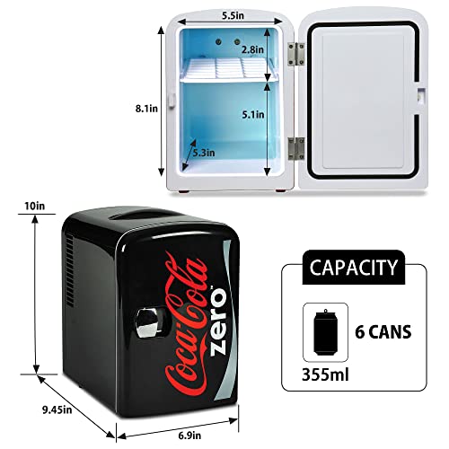 Coca-Cola Zero CZ04 4 Liter/4.2 Quarts 6 Can Portable Cooler/Mini Fridge, Beverages, Baby Food, Skincare and Medications-Use at Home, Office, Dorm, Car, RV or Boat-AC & DC Plugs Included, Black/Red | Fridge.com
