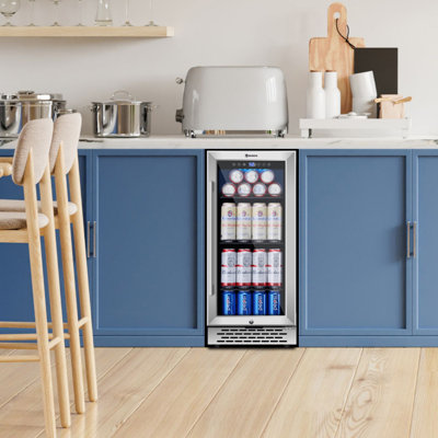 15 Inch Beverage Refrigerator Under Counter, Small Beverage Fridge With Glass Stainless Steel Door&Lock | Fridge.com