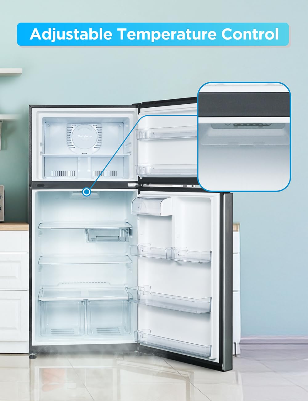 Commercial Cool 18 cu. ft. Top Mount Refrigerator With Freezer, 2-Door Refrigerator With Top Freezer And Adjustable Temperature Control, Ice Maker Rea - View 3 | Fridge.com