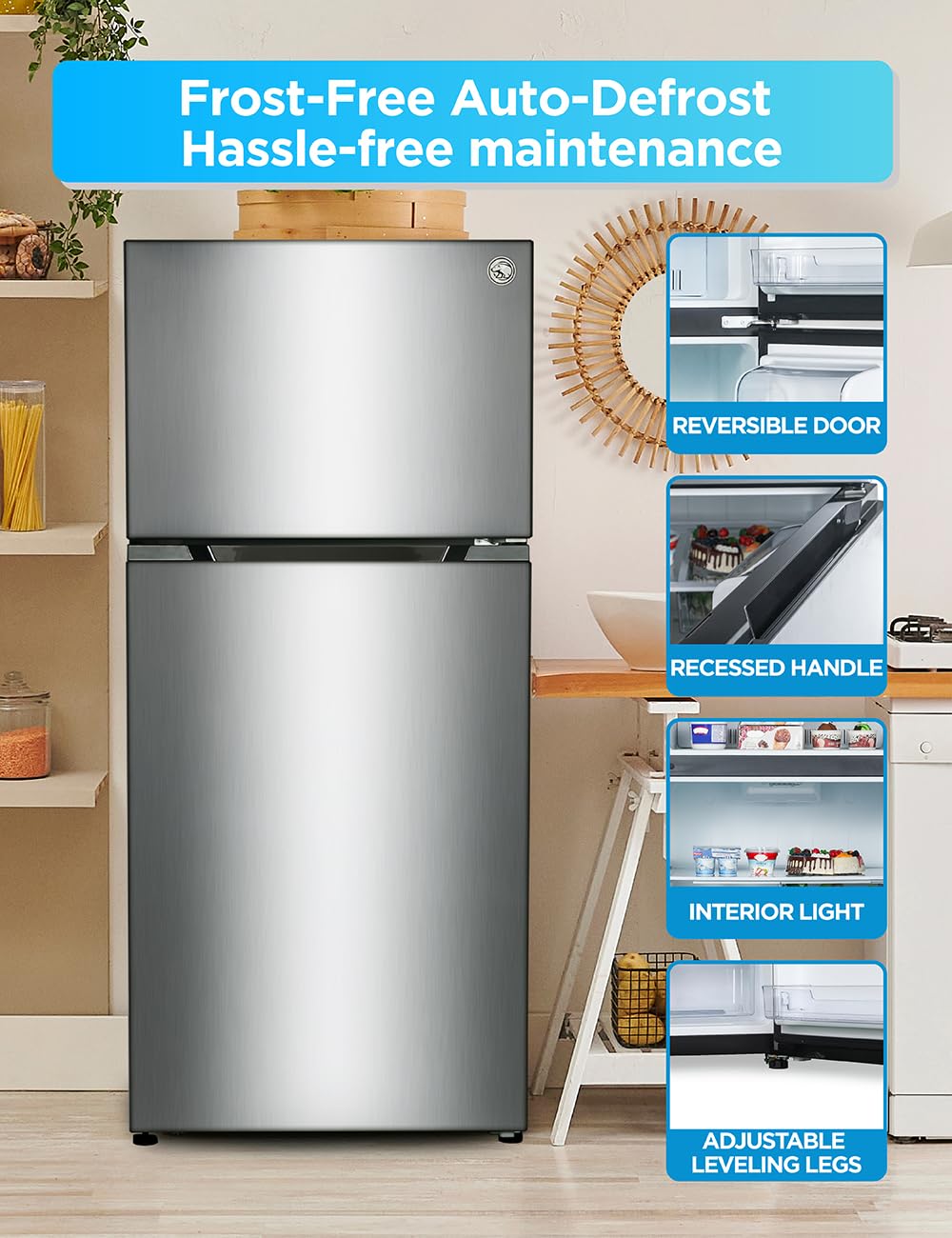 Commercial Cool 18 cu. ft. Top Mount Refrigerator With Freezer, 2-Door Refrigerator With Top Freezer And Adjustable Temperature Control, Ice Maker Rea - View 5 | Fridge.com