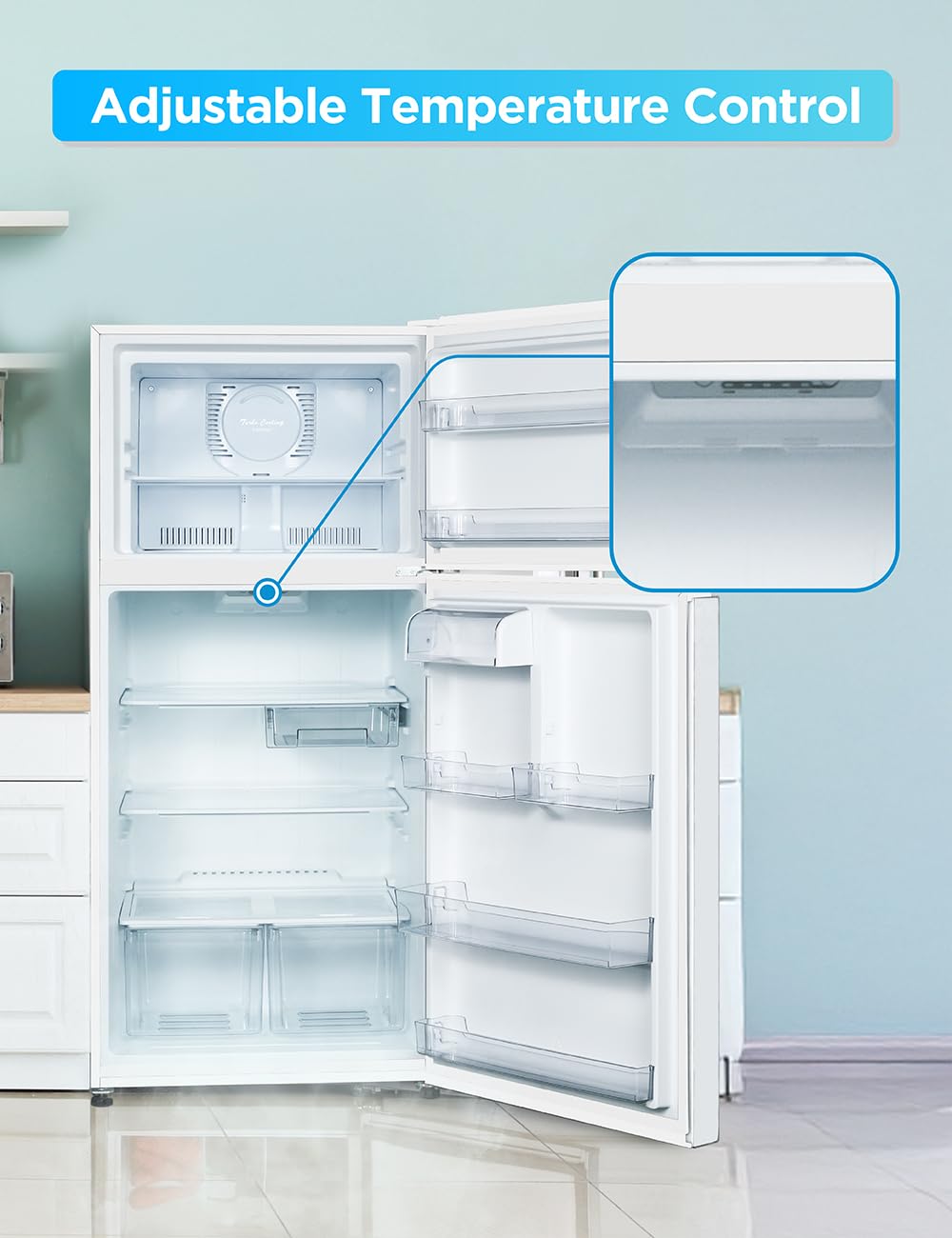 Commercial Cool 18 cu. ft. Top Mount Refrigerator With Freezer, 2-Door Refrigerator With Top Freezer And Adjustable Temperature Control, Ice Maker Rea - View 3 | Fridge.com