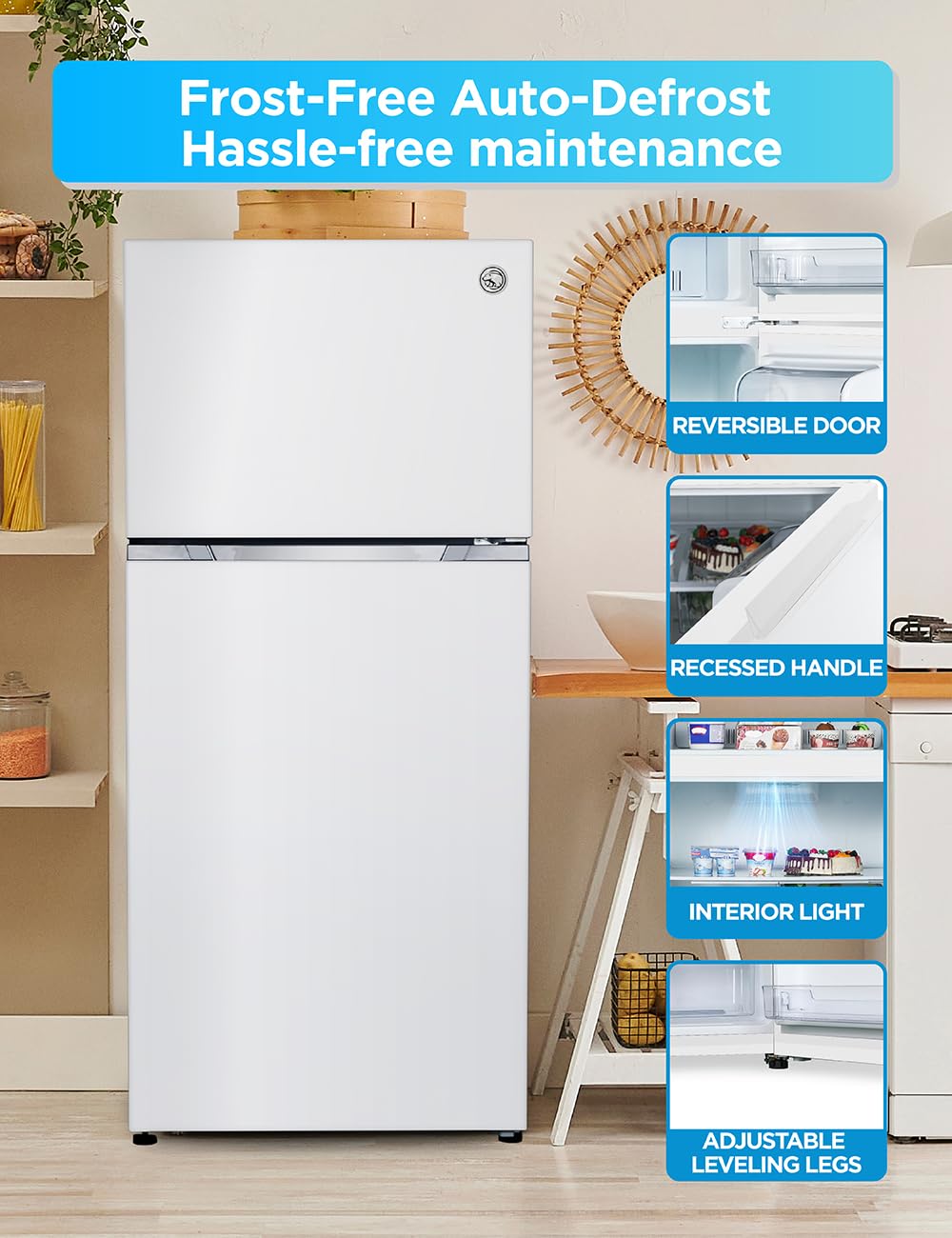 Commercial Cool 18 cu. ft. Top Mount Refrigerator With Freezer, 2-Door Refrigerator With Top Freezer And Adjustable Temperature Control, Ice Maker Rea - View 5 | Fridge.com