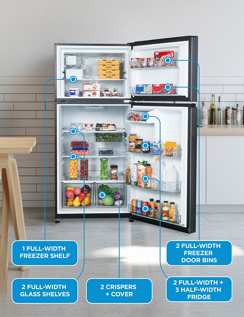 Commercial Cool 20 cu. ft. Top Mount Refrigerator With Ice Maker, 2-Door Refrigerator With Top Freezer, Freezer With Icemaker And Adjustable Temperatu - View 4 | Fridge.com
