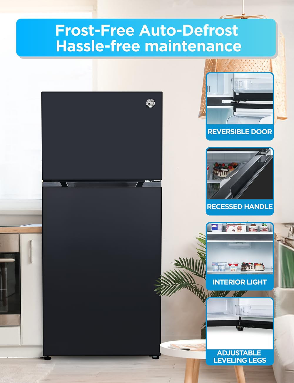 Commercial Cool 20 cu. ft. Top Mount Refrigerator With Ice Maker, 2-Door Refrigerator With Top Freezer, Freezer With Icemaker And Adjustable Temperatu - View 5 | Fridge.com