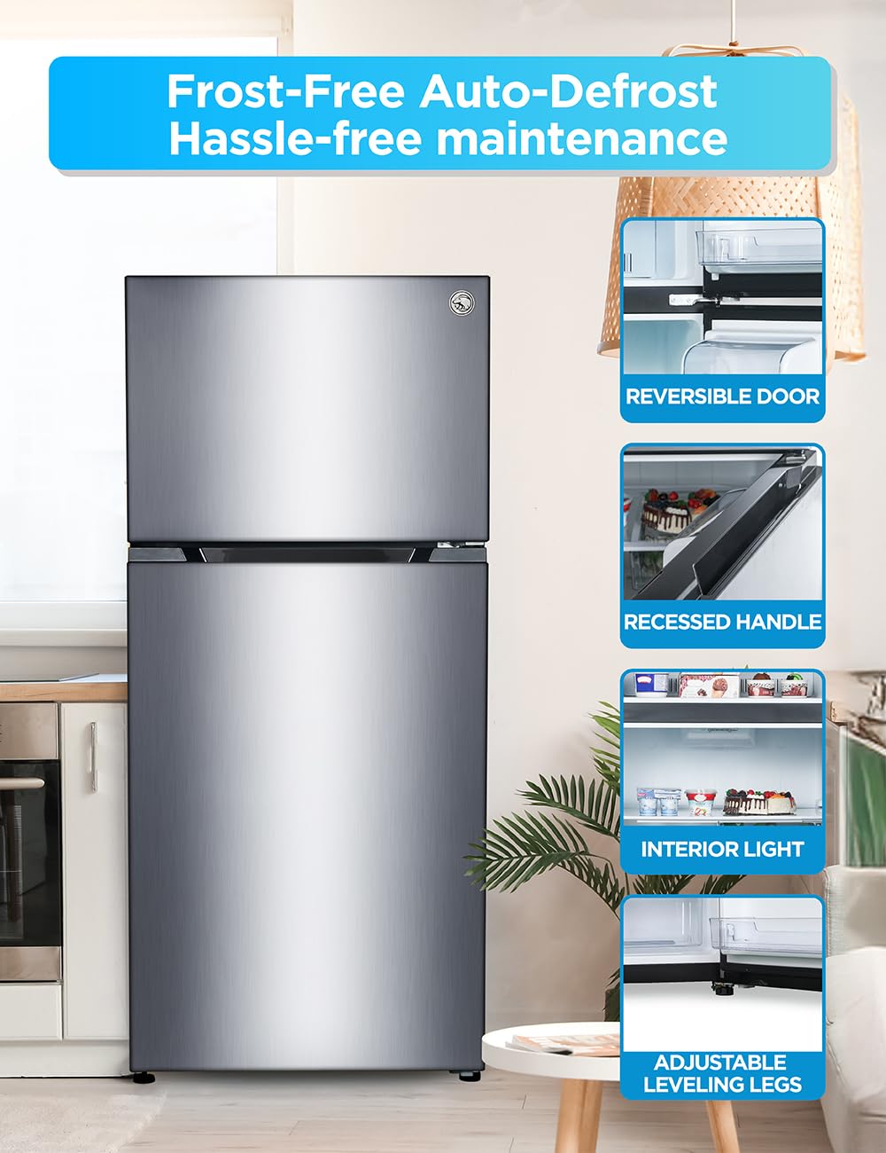 Commercial Cool 20 cu. ft. Top Mount Refrigerator With Ice Maker, 2-Door Refrigerator With Top Freezer,Freezer With Icemaker And Adjustable Temperatur - View 5 | Fridge.com