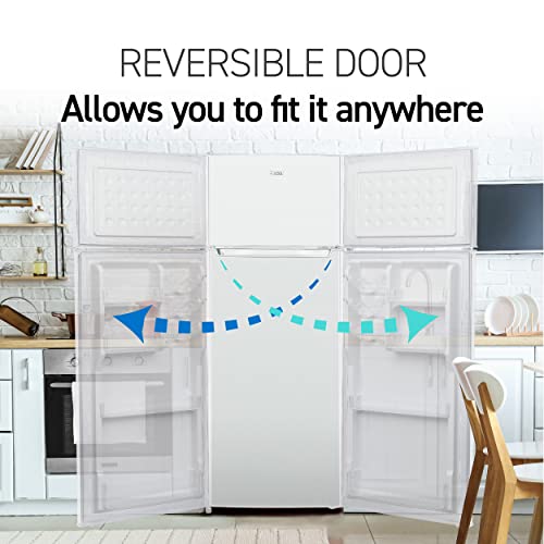 Commercial Cool 7.7 cu. ft. Refrigerator With Freezer, Top Mount Fridge With Glass Shelves, Bottle Storage, Beverage Rack, And Refrigerator Crisper Drawer Cover In White - View 4 | Fridge.com