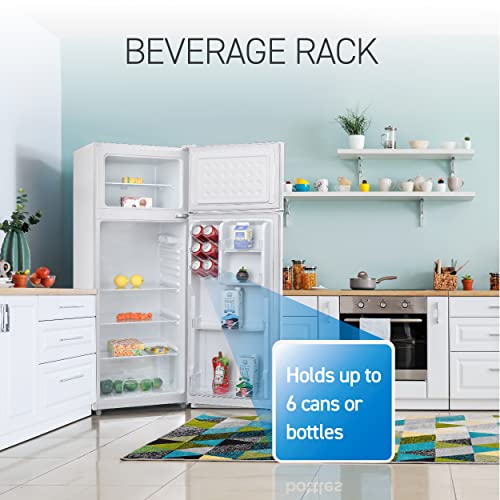 Commercial Cool 7.7 cu. ft. Refrigerator With Freezer, Top Mount Fridge With Glass Shelves, Bottle Storage, Beverage Rack, And Refrigerator Crisper Drawer Cover In White - View 6 | Fridge.com